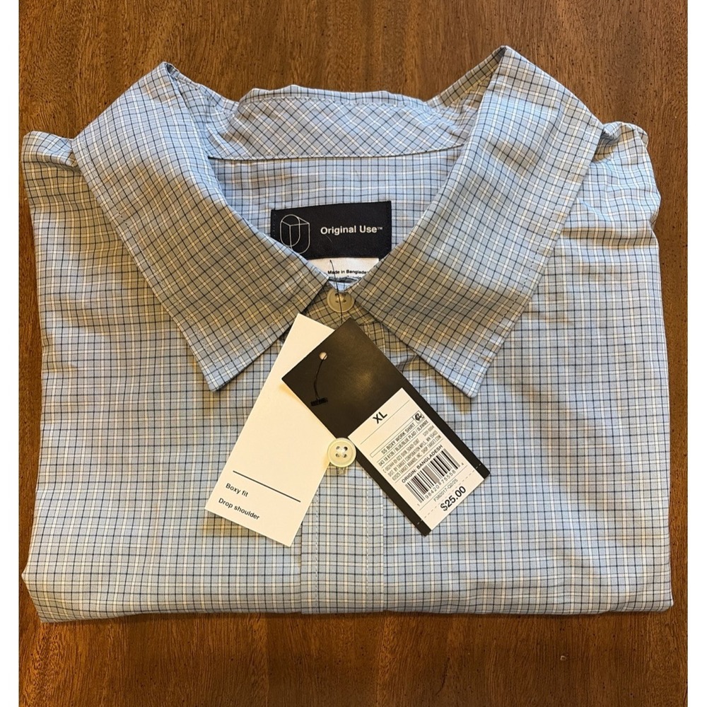 Original Use Short Sleeve Boxy Shirt in Blue Plaid Size - Men's XL